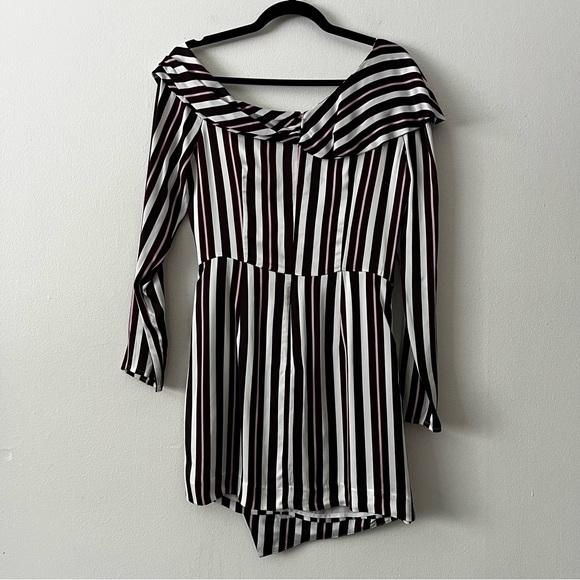 AMUR Kristen Dress in Bordeaux Multi Long‎ Sleeve Stripe Mini Dress size 8 - Picture 10 of 14